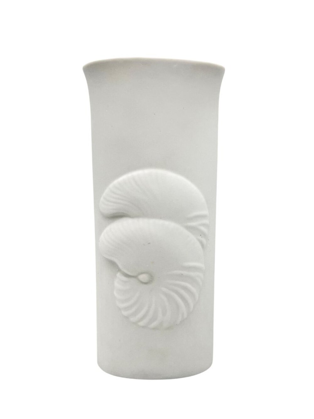 Matte White Nautilus Shell Rosenthal Style Vase Coastal Beach Nautical 8.5" H